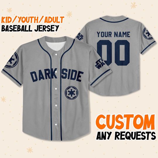 Personalize Disney Star Wars Dark Side Navy Grey, Custom Name Matching Baseball Jersey