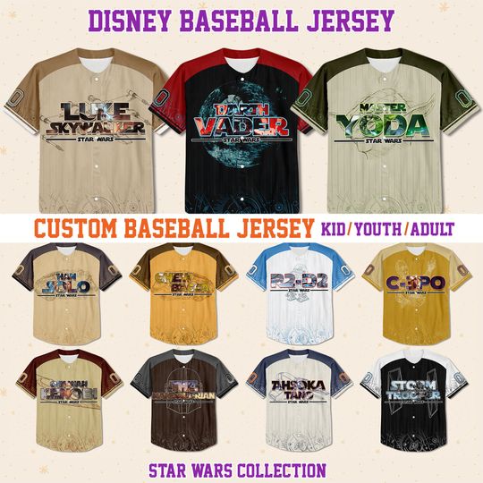 Custom Star Wars Collection Baseball Jersey Team Personalize Disney Baseball Jersey