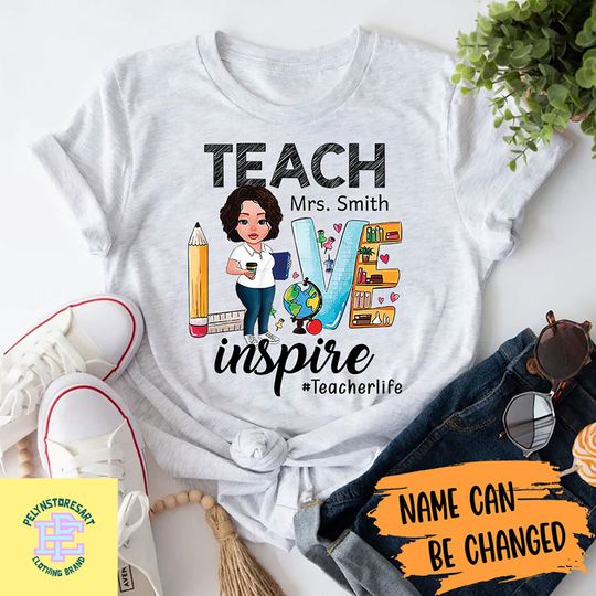 Personalized Teach Love Inspire Teacher Life T-Shirt, Custom Teacher