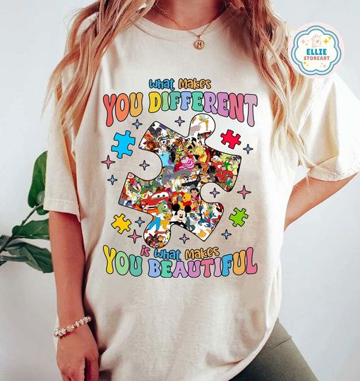 Disney Autism Puzzle T-shirt, What Makes You Different Is What Makes You Beautiful Shirt