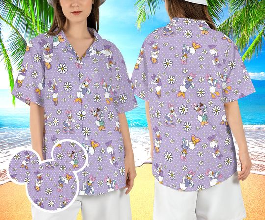 Daisy Duck Summer Hawaiian Shirt, Floral Duck Holiday Hawaii Shirt, Daisy Beach Aloha Shirt, Disneyland Girls Trip Button Up Shirt