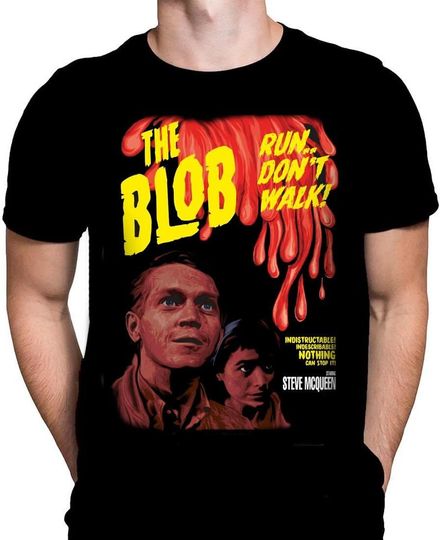 The Blob Mens Tshirt Sci-fi Classic Horror Movie Print, Black Graphic T-Shirt, Film Poster Tee