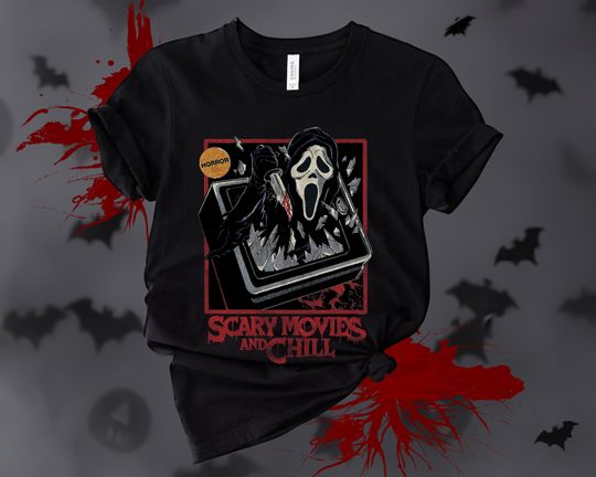Scary Movies And Chill Halloween Shirt, Halloween Shirt, Ghostface Shirts, Horror Movie Tee, Halloween Party, Scary Shirt, Scream