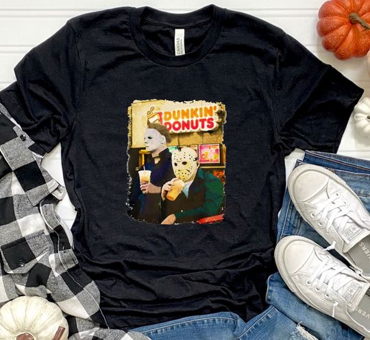 dunkin Donuts Halloween Killers Shirt,Horror Movie Lover Shirt,Jason Michael Myers Shirt,Halloween Shirt For Women,Dunkin Donuts Tee