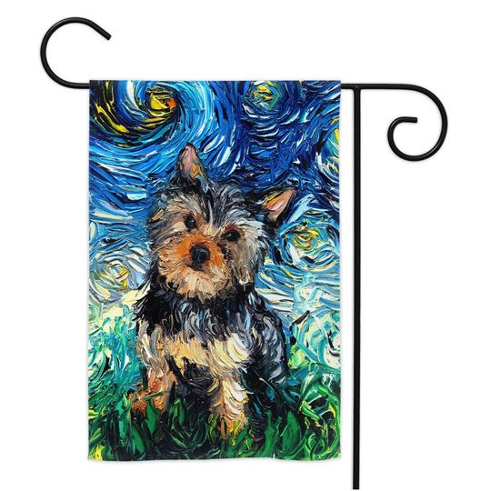 Yorkshire Terrier Yorkie Starry Night Dog With Flowers Yard Flags