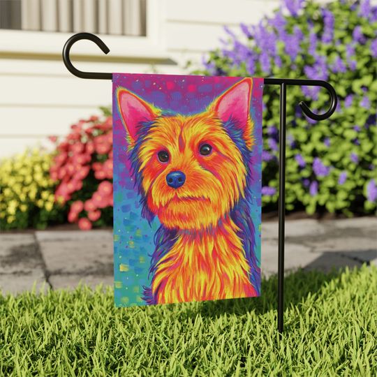 Colorful Rainbow Cute Yorkshire Terrier Yorkie Dog Garden Flag & House Banner Yard Dcor