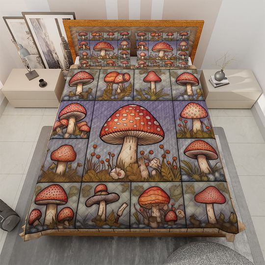 Mushroom Patterns Bedding Set -  Room Decoration