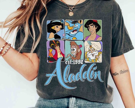 Disney Aladdin Characters Group Shot 1992 Retro Shirt, Magic Kingdom Holiday Unisex T-shirt Family Birthday Gift Adult Kid Toddler Tee
