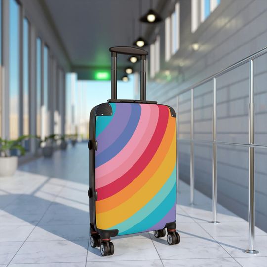 70s Retro Rainbow Suitcase, Travel Suitcase
