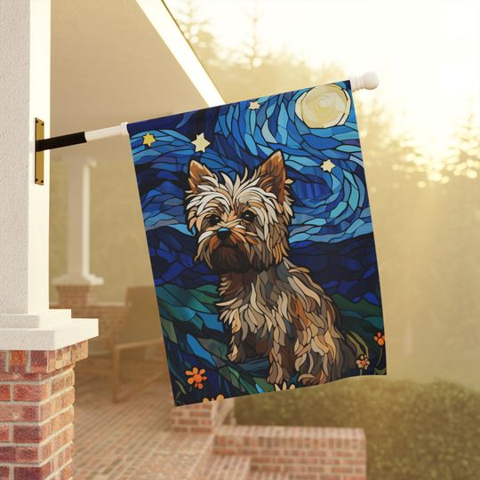 Yorkshire Terrier House Flag, Custom Yorkie Outdoor Flag, Dog Starry Night House Decor, Dog gifts to Dog Lover, Housewarming Hostess Gift