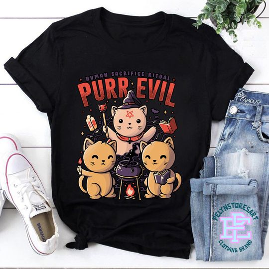 Purr Evil Cat T-Shirt, Meow Shirt, Halloween Witch Cat T-Shirt