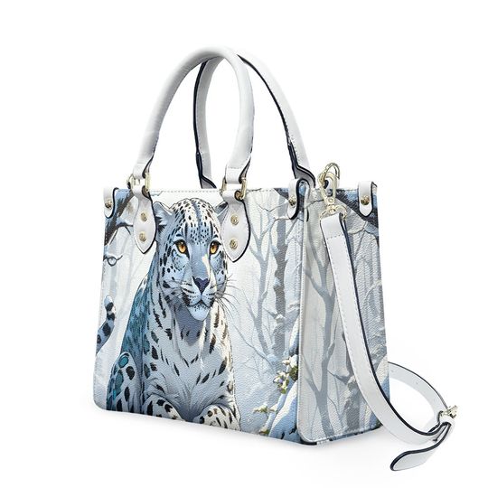 snow leopard - Leather bag with cute animal print, Mother's day Gift