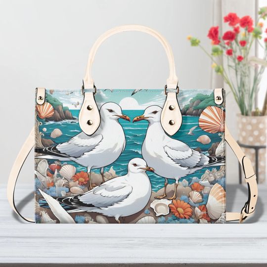 Seagull - Leather bag with cute animal print, Mother's day Gift
