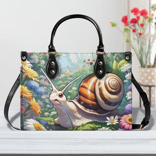 Cute snail - Leather bag with cute animal print, Mother's day Gift