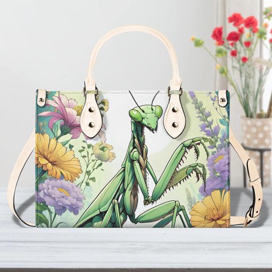 Praying Mantis - Leather bag with cute animal print, Mother's day Gift