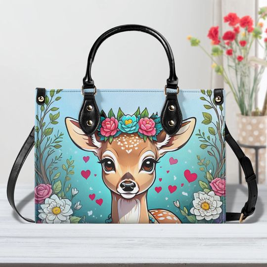 Deer Bag - Leather bag with cute animal print, Mother's day Gift