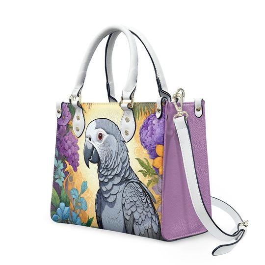African Grey Parrot - Leather bag with cute animal print, Mother's day Gift