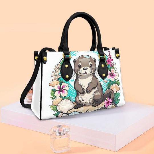 Otter - Leather bag with cute animal print, Mother's day Gift