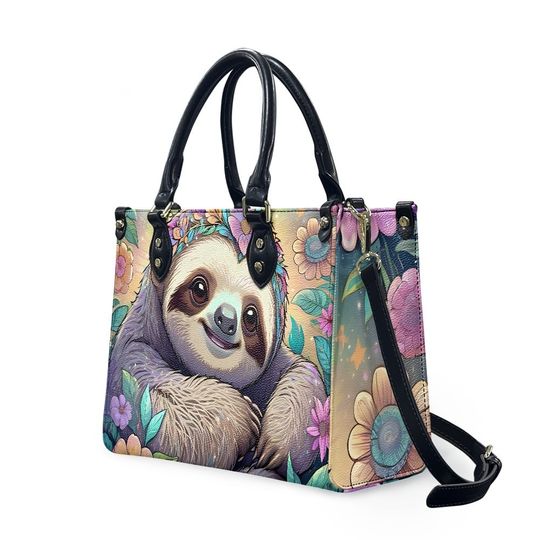 sloth - Leather bag with cute animal print, Mother's day Gift
