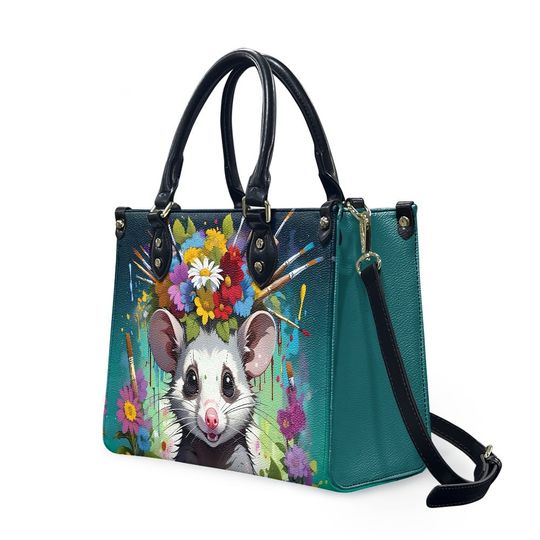 Opossum - Leather bag with cute animal print, Mother's day Gift