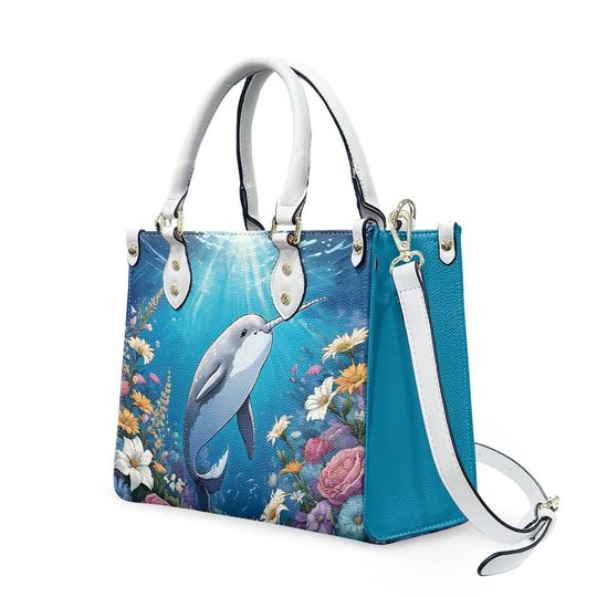 Whimsical Narwhal - Leather bag with cute animal print, Mother's day Gift