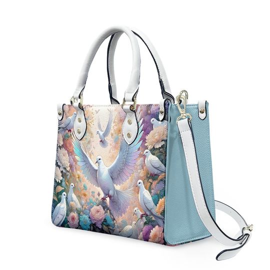 Dove birds- Leather bag with cute animal print, Mother's day Gift