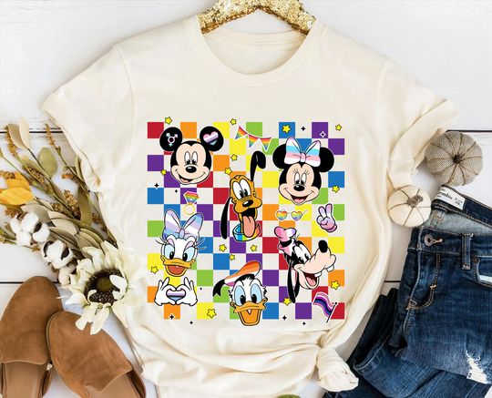 Disney Mickey And Friends LGBT Pride Checkerboard T-shirt, Disneyland Gay Days Tee, Rainbow Pride Lesbian Gay Shirt