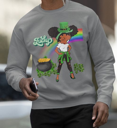 Betty Boop's Lucky Charm Rainbows and Riches in Emerald Elegance Sweatshirt