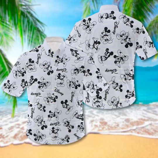 Mouse Character Black And White 3D All Over Printed Hawaiian