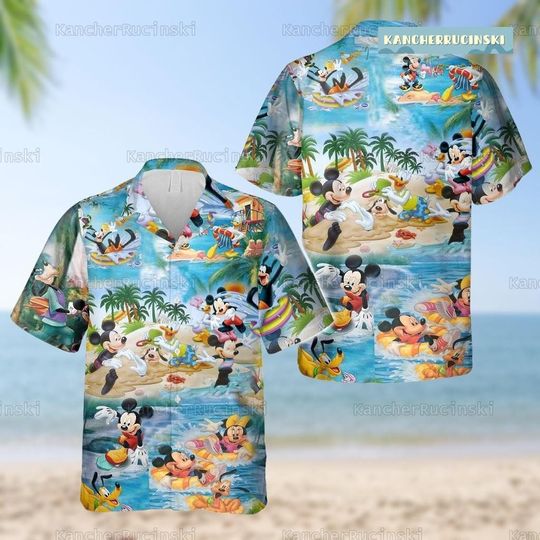 Mickey Minnie Hawaiian Shirt, Disney Cartoon Beach Shirt