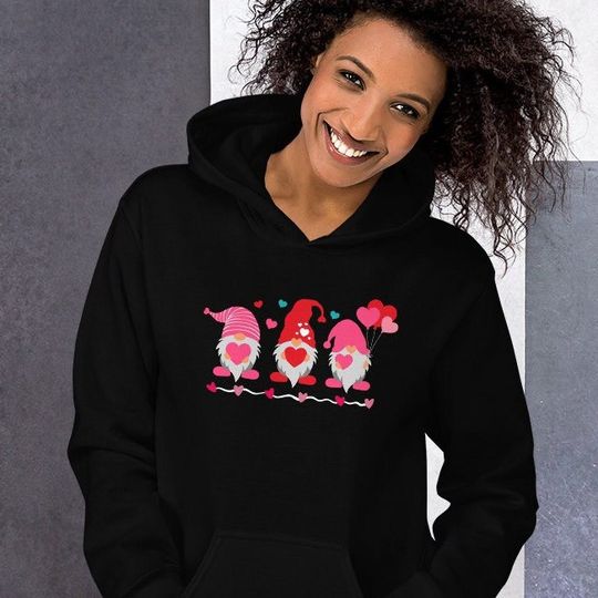 Gnome with hearts hoodie, Valentine's Day hooded