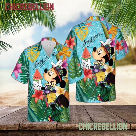 Mickey Mouse Signature Hawaiian Shirt, Mickey Mouse Hawaiian Shirt