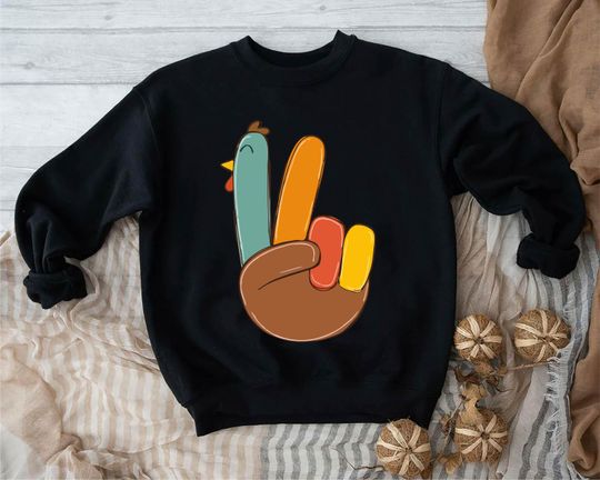 Peace Turkey Sweatshirt, Cute Fall Sweatshirt