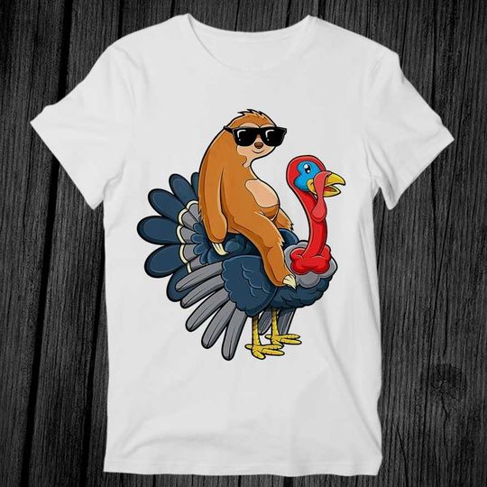 Cute Sloth Riding Turkey Funny T Shirt