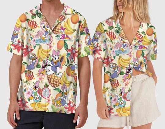 Daisy Duck Hawaiian Tropical Shirt, Minnie and Daisy Beach Hawaiian Shirt