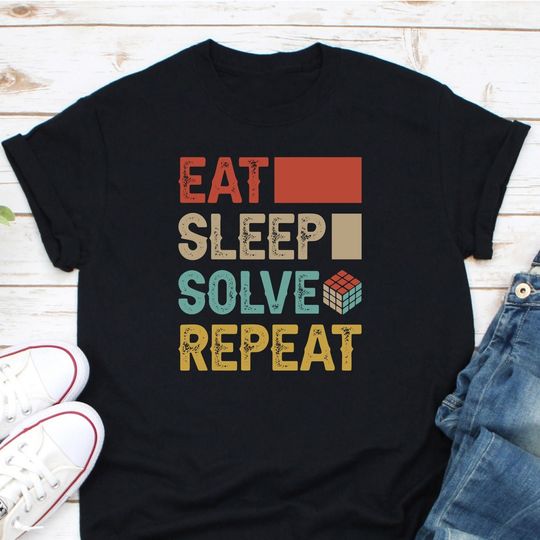 Eat Sleep Solve Repeat Shirt, Rubik Cube Shirt, Rubik Solve Lover Shirt, Solve a Rubik Cube Tee, Rubik Cube Expert, Rubik Cube Gift
