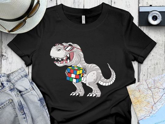 Rubiks Cube Costume Gifts, Rubik's Solve Lover Birthday Present Shirts, Funny Competitive Puzzle Speedcubing Dinosaur Math Lover T-Shirt