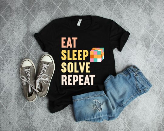Rubik's Cube Shirt, Vintage Eat Sleep Solve Repeat,Rubik Solve Lover,Nerd Shirt,Funny Christmas Present,Solve a Rubik Cube,Rubik Cube Expert