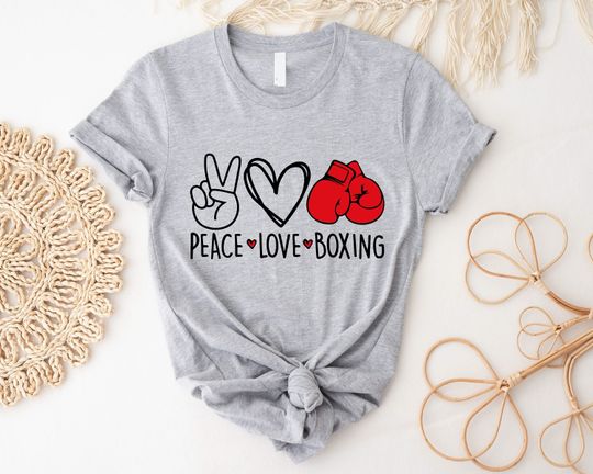 Peace Love Boxing Shirt, Boxing Gloves T-Shirt, Matching Boxing Team Tee, Peace Love Punches, Boxing Fights Outfits, Cool Fitness Clothing