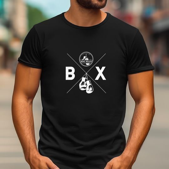 Ring Ready BOX 4 way T-Shirt Boxing Athletic Apparel T-Shirt Canvas 3001 Gym Fitness Tee Shirt Lifestyle White Outlining