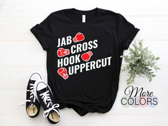 Boxing Gloves Jab Cross Hook Uppercut Boxer Coach Gift T-Shirt, Boxing Sports Lover Christmas Birthday Present T Shirts Ring Practice TShirt