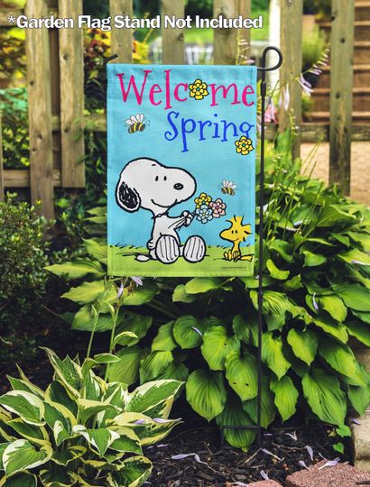 PEANUTS, PEANUTS Welcome Spring Snoopy & Woodstock  Garden Flag, Officially Licensed PEANUTS, Spring