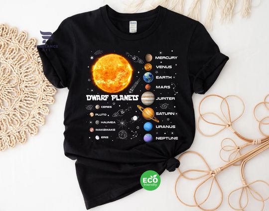 Dwarf Planets Solar System Shirt, Kids Space Shirts, Universe Astronomy Gift for Space Lover, Sun Moon Saturn Aesthetic Clothing
