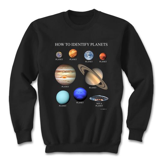 Planet Sweatshirt | How to Identify Planets | Space | Nature Lover | UFO | Aliens | Black Shirt | Types of Planets | Pullover Sweatshirt
