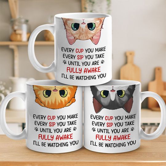 I'll Be Watching You Cat Personalized Gift For Pet Owner Custom 3D Inflated Effect Mugs
