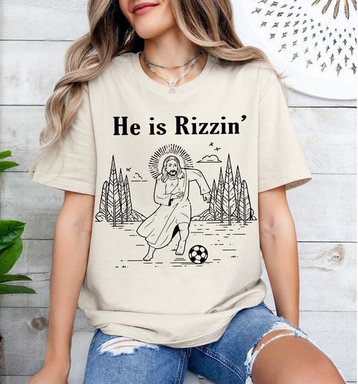 He is Rizzin' Sweatshirt, Funny He is Risen Easter Tee, Vintage Style Shirt, Funny Easter Shirt of Jesus Playing Football, Soccer Shirt.