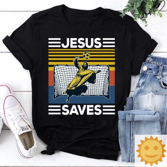 Soccer Jesus Saves Vintage T-Shirt, Jesus Shirt, Christian Shirt, Jesus Lovers Shirt, Religious Shirt, Soccer Shirt, Goal Keeper Shirt