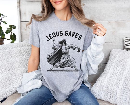 Jesus Saves Shirt, Jesus Christ Shirt, Christian Shirt, Easter Shirt, Jesus Shirt, Jesus Baseball Shirt, Bible Shirt, Jesus Playing Baseball