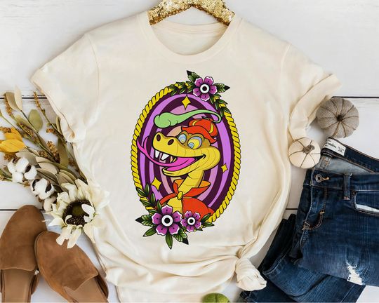 Retro Sir Hiss Flower Tattoo Art Style Shirt, Vintage Disney Robin Hood Villains T-shirt