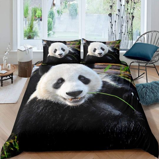 Erosebridal 3D Panda Cute Panda Duvet Cover Bamboo Bedding Set